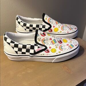 Vans Kids' White and Black Slip-On Shoes